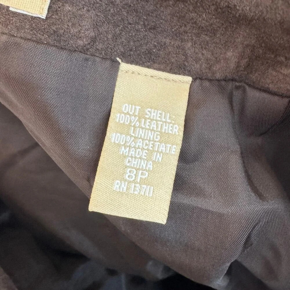 Vintage Kate Hill‎ Suede Skirt 8P Petite 100% Leather Classic Brown Timeless